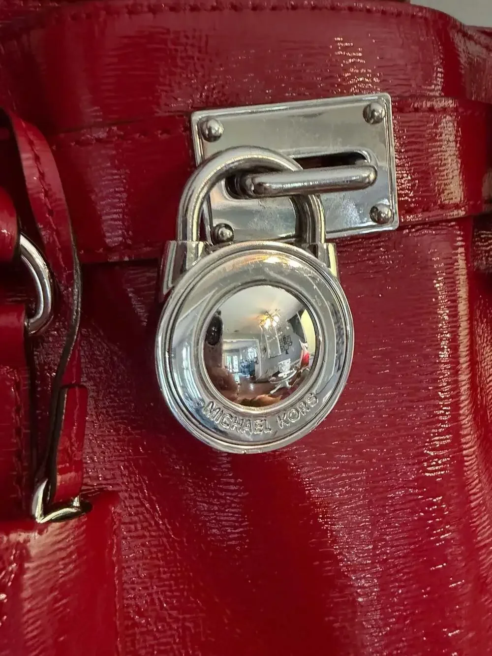 MICHAEL MICHAEL KORS Hamilton Large Red Patent Leather Satchel Tote Bag